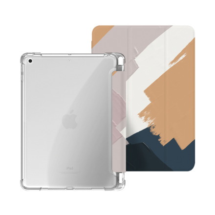 【Knocky】iPad Pro/Air/Mini 三折式霧面軟底軟邊氣囊保護殼 - 復古油畫 (香芋棕色) 禮應如此