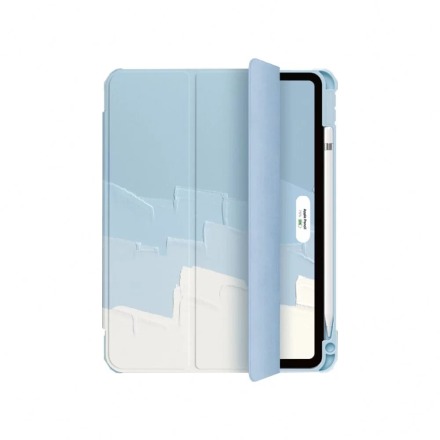【Knocky】iPad Pro/Air/Mini 三折式透明硬底軟邊氣囊 右側筆槽保護殼 - 奶油藍 禮應如此