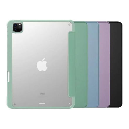 【Knocky】iPad Pro/Air/Mini 三折式透明硬底軟邊氣囊 右側筆槽保護殼 - 素色款(霧霾藍/湖水綠/嬰兒粉/香芋紫) 禮應如此